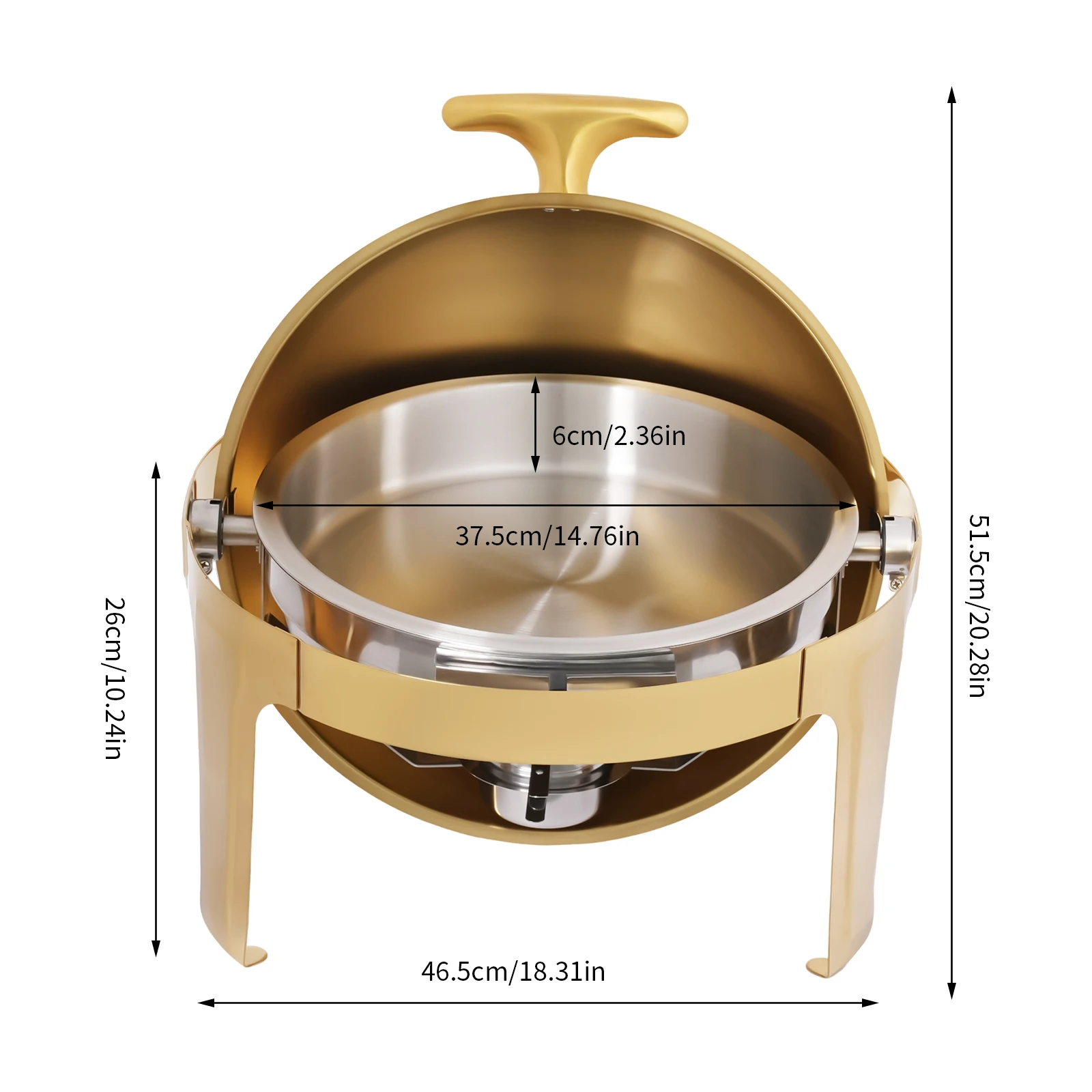 Round Chafing Dish, 9.5Qt Large Capacity Stainless Steel Buffet Server w/ Fuel Holder for Hot & Cold Food, Versatile Catering Warming Pan for Parties, Weddings, Picnics image 3