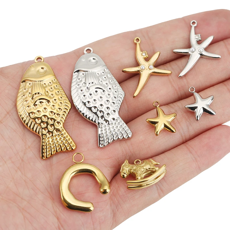 5pcs Stainless Steel Goldfish Charms Star Rocking Horse Horse Hoof Pendants for DIY Necklace Earrings Jewelry Making Supplies view 6