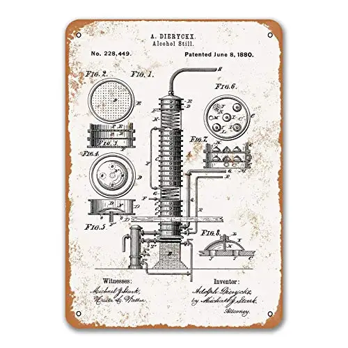 

1880 Alcohol Still Patent Sign, Antique Beer Pub Kitchen Dinner Room BBQ Restaurant Home Wall Decor Art Vintage Tin Signs Retro