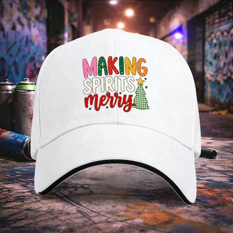 Streetwear Brand Retro Fun Christmas Tree Letter Print Unisex Christmas Sandwich Baseball Cap, a Special Christmas