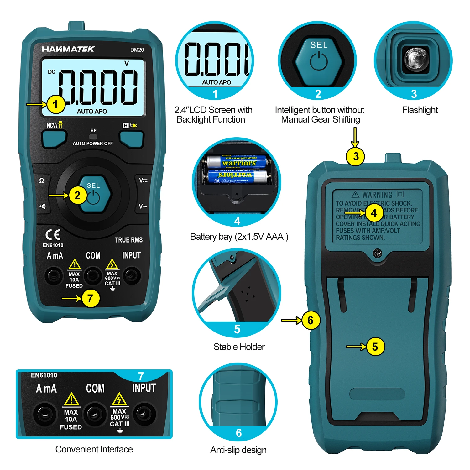 Hanmatek Digital Multimeter AC/DC Votage Current Transistor Tester Electrical NCV Test Meter Profesional Analog Auto Range