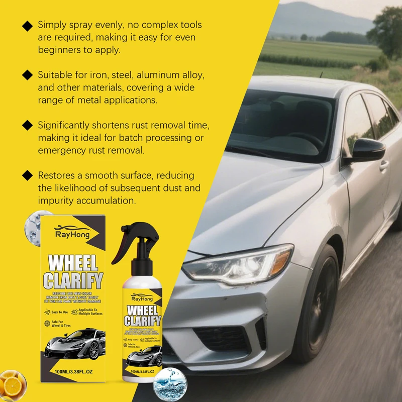 100ml Automotive Rust Remover Spray Instant Rust Brake Dust Cleaner for Car Wheels Brakes Daily Care Polishing Shine Protect