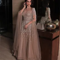 Customized Batwing Sleeves A-line Evening Dresses Shiny Tulle Sequin Applique Exquisite Prom Gown Elegant Party Dress