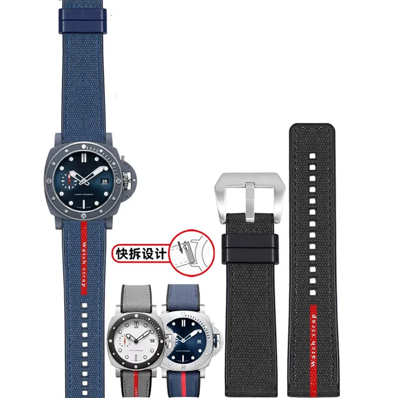 Rubber Strap 22mm 24mm For Panerai SUBMERSIBLE band Luna Rossa PAM1466 PAM1391 PAM1565 Bracelet Men's Waterproof Watchband