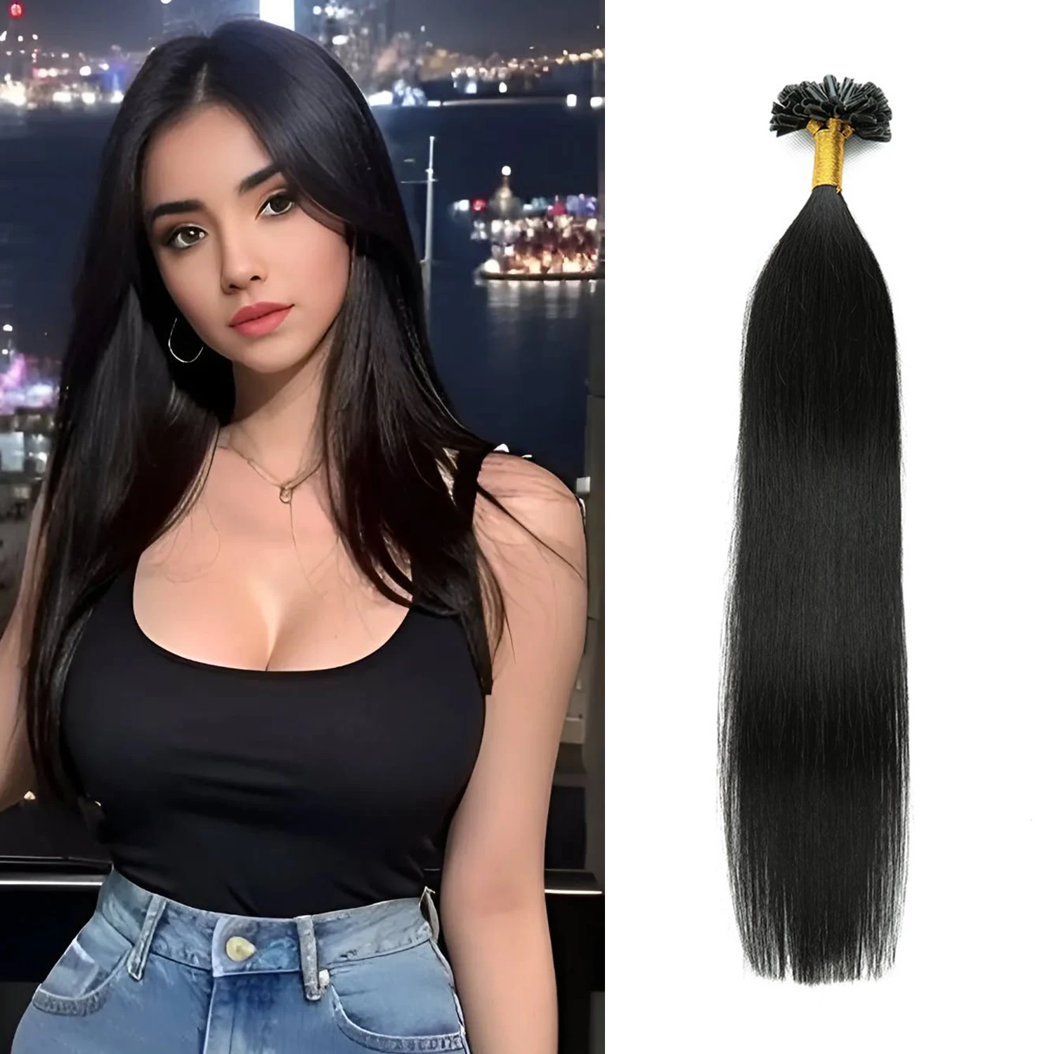 uチップヘアエクステ-人毛-インビジブルケラチンヘアエクステ-uチップヘアエクステ-本物の人毛-ホットフュージョン-16インチ-50g
