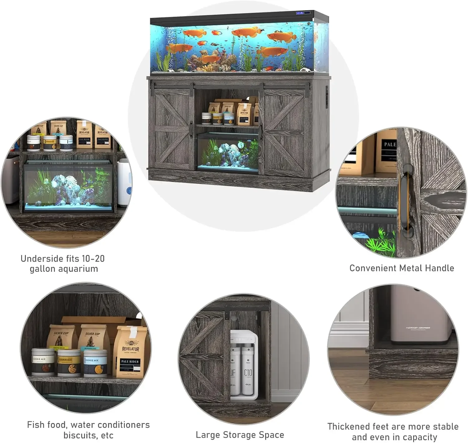 

[Hot Deal, Best Seller!]Farmhouse 55-75 Gallon Fish Tank Stand with Power Outlet, Aquarium Stand with Cabinet&Sliding Barn Door