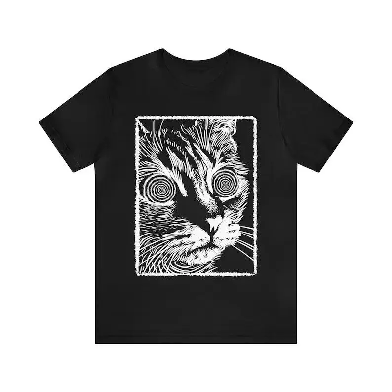 

Cute and Funny Psychedelic Cat Black T-Shirt Unisex Full Of Mystery S - 5XL