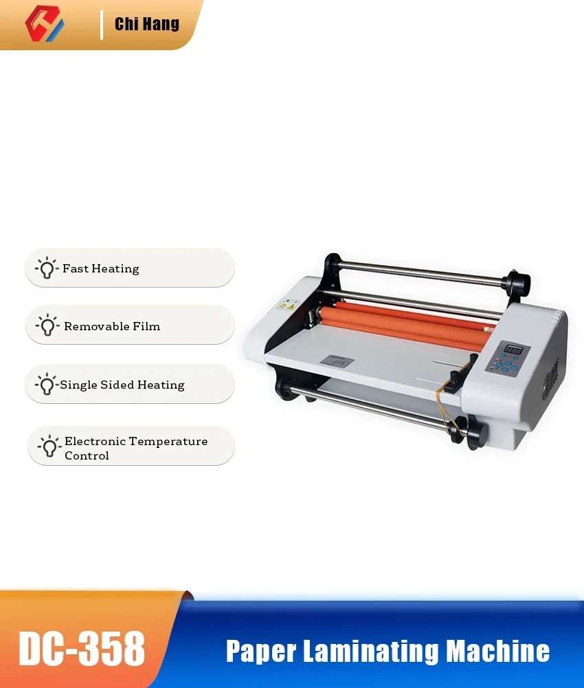 DC-358 Paper Laminating Machine Film Laminator Electronic Temperature Control Cold& Hot Mounting Single& Double-sided Heating