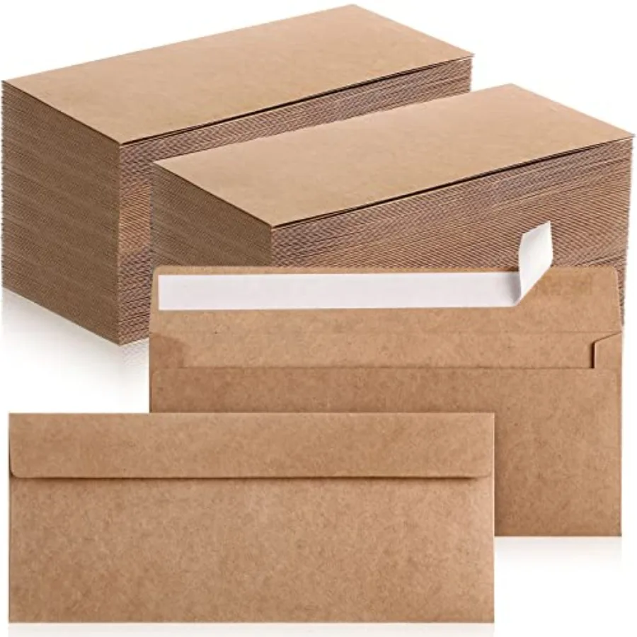 

500 Pcs Kraft Envelopes Letter Size Bulk #10 Business Strong Sealed 4-1/8 x 9-1/2 in Flap Office Printable Mailing Envelopes Wi