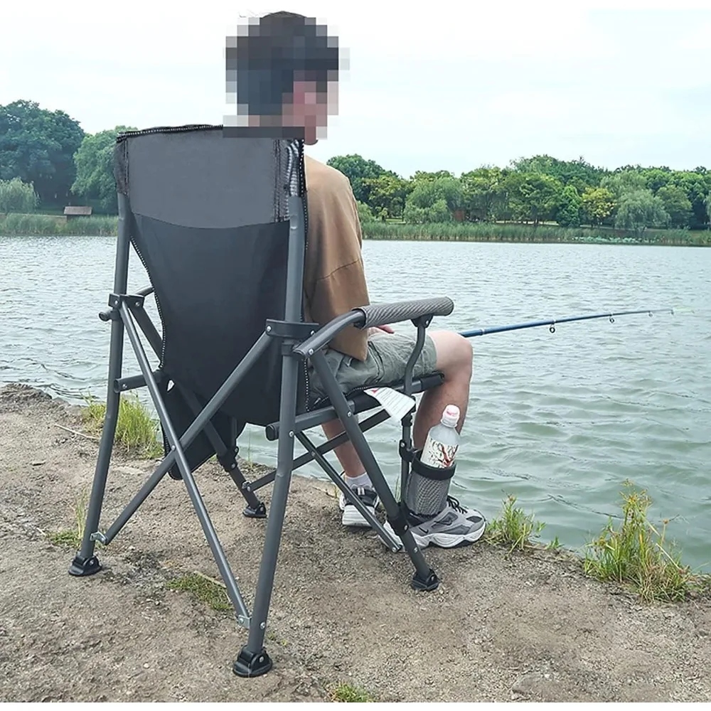 Folding Outdoor Camping Chair with Cup Holder and Side Pocket, Portable Leisure Fishing Armchair for Outdoor Activities