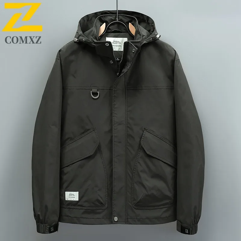 

COMXZ Men Hooded Jacket New Lightweight Outdoor Windproof Adventure Fly Fishing Camping Hunting Jackets Multi Pocket Autumn Coat