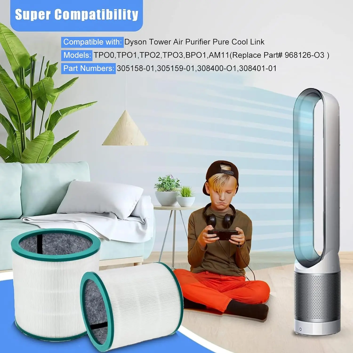 Filtro HEPA de repuesto Compatible con Dyson TP01 TP02 AM11 BP01 Pure Cool Link Tower, accesorios para purificador de aire