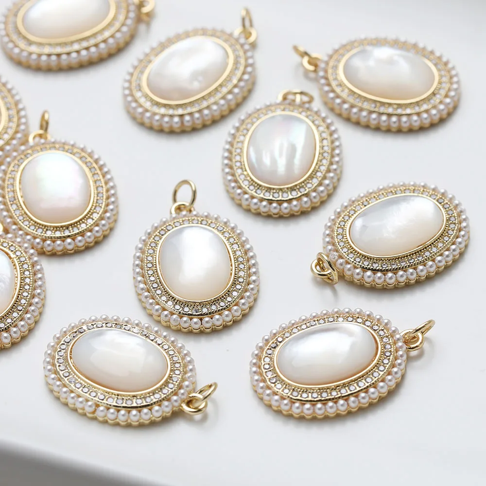 1PCS Dainty Heart Oval Shell Charms for Jewelry Making Necklace Pendant Findings DIY Hand Made Brass 14k Gold Plated