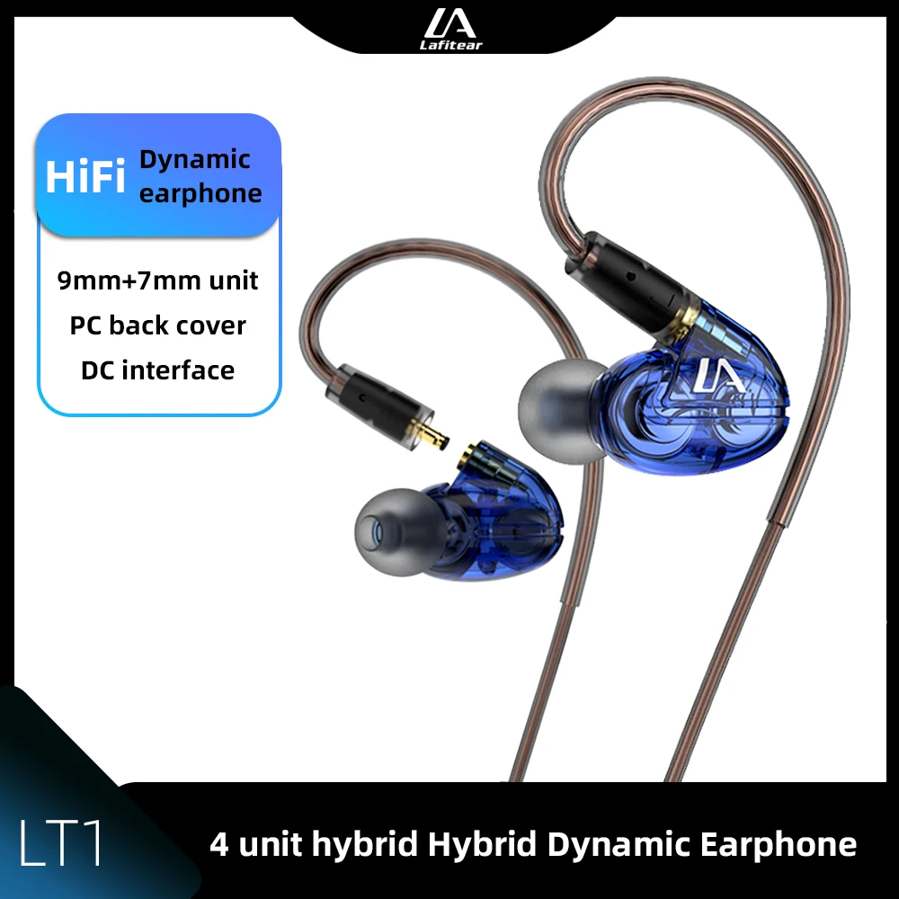 Lafitear LT1 Double Dynamic Earphone HIFI Stereo Surround Sound Headphones Noise Cancelling Bass Music Earbuds Sports Headset