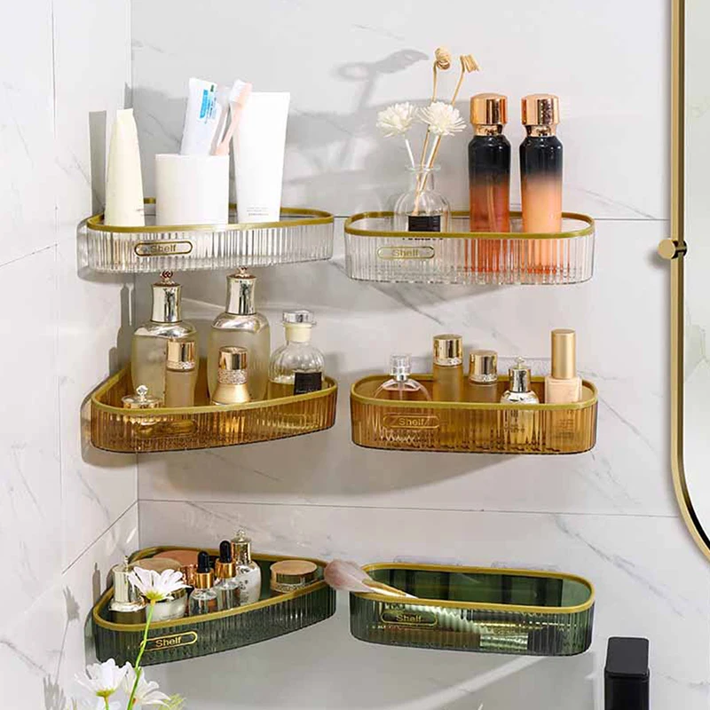 Bathroom Corner Shelf Wall Mounted Shower Rack Shampoo Cosmetic Holder Storage Box Kitchen Spices Gadgets Organizer