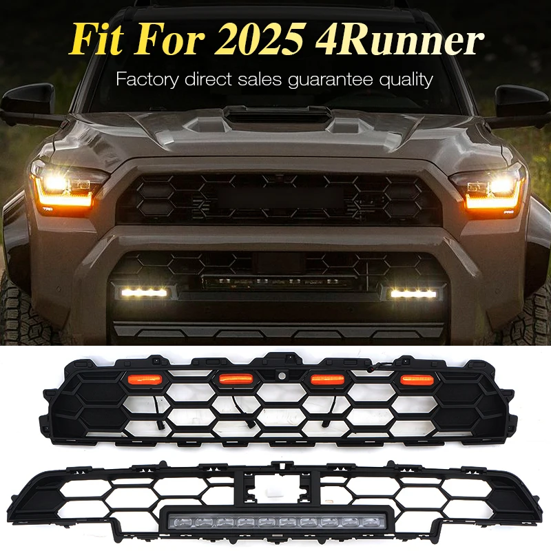 

Auto Parts Front Grille with LED Lights Bar Fits For 2005 Toyota 4Runner Upper Radiator Grill