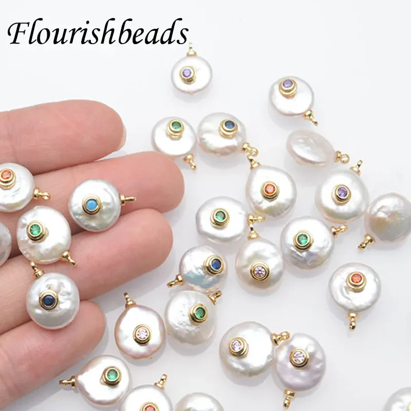 Colorful CZ Irregular Natural White Pearl Beads Charms DIY Necklace Earrings Jewelry Making 10-20pcs/lot