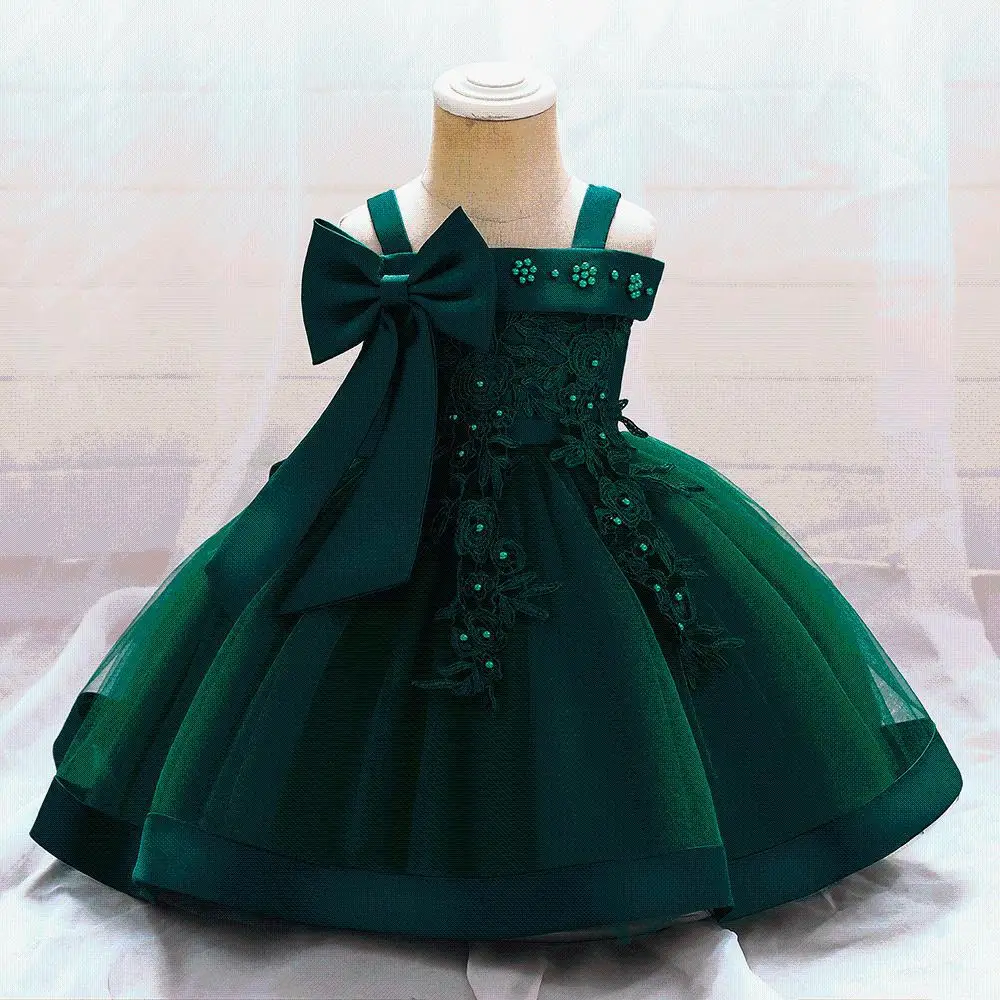 Summer Bow Bridemaid Party Dress for Girls Elegant Wedding Evening  Wedding Gown Formal Christmas Girl Dresses Evening Gown 5081