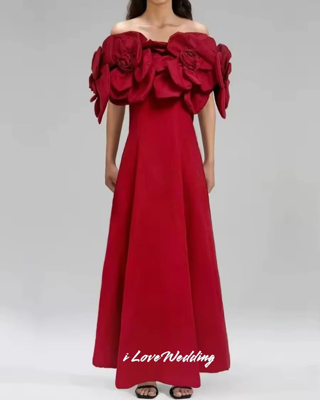

Red Strapless Evening Dresses 2025 Flower A-Line Dress Pleat Ankle-Length Elegant Evening Dress Wedding Party Dress Customized