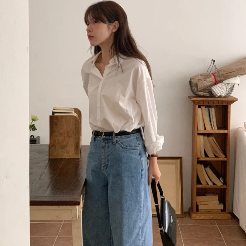 Casual Chic Women's irt Korean Sle mat Lazy Faion Versatile Casual Base Layer Inner Commute Top Loose Fit Long S...