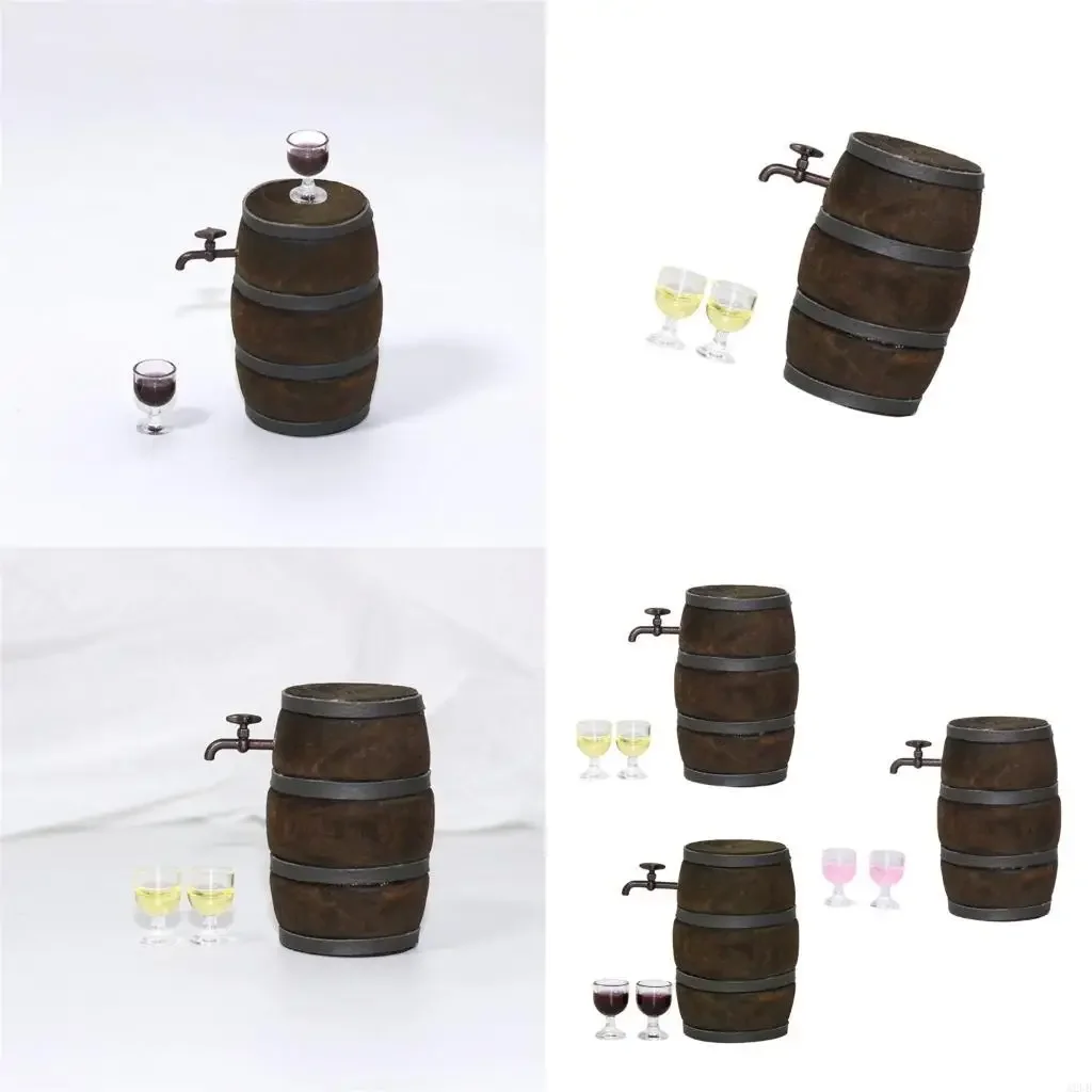 

High Detail Miniature Wooden Wine Barrels Model Figure Toy For 1/12 Doll House Scene Display And Kids RolePlay Activity 15UB