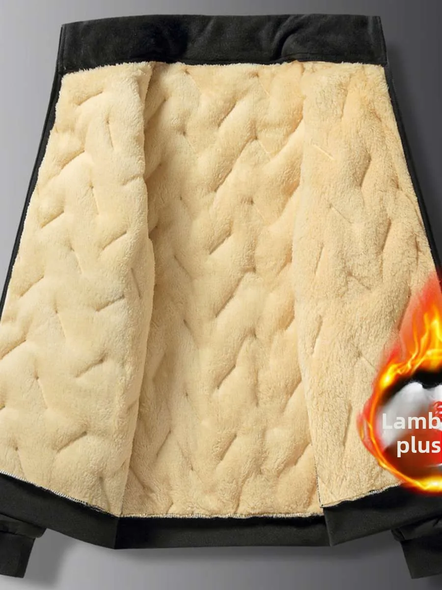 

Мужской зимний хлопковый жилет Thiened Fce на подкладке, ветрозащитный жилет из овчины, длинный жилет на молнии, цвет для среднего возраста...