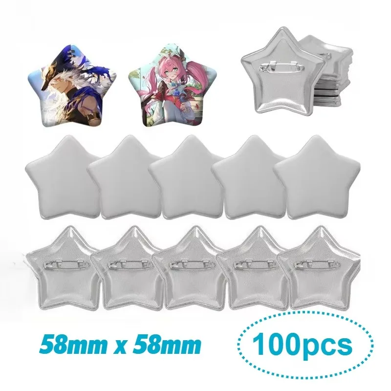 100/200sets 58x58mm Five Pointed Star Badge Pins Button Star Shape DIY Supplies for Bags Cloth Fashion Accessories Metal Crafts