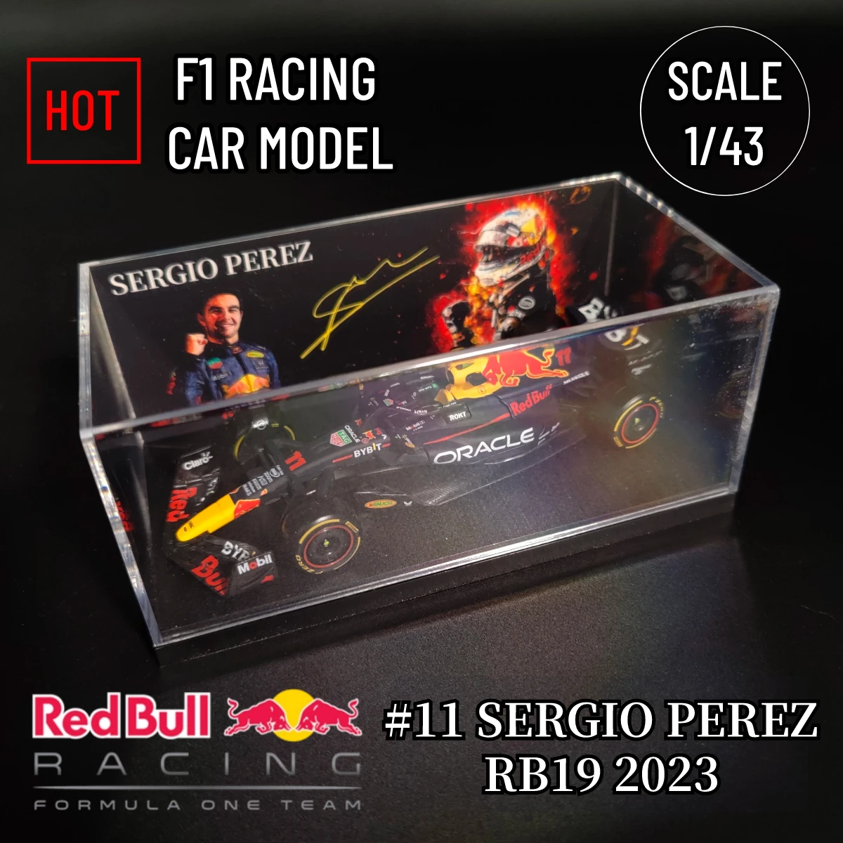 Bburago 1:43 F1 2023 Red Bull Racing RB19 Car Model with Perez Signature Showcase Formula 1 Toy Miniature Replica Xmas Gift