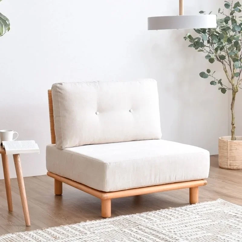 أريكة قماشية ناعمة من الخشب الصلب على الطراز الياباني، مجموعة صف مستقيم واحد