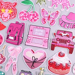 Pink Cartoon Patch Iron On Patches For Clothing Fashion Flower Embroidery Patches On Clothes Heart Letters Stickers Applique
