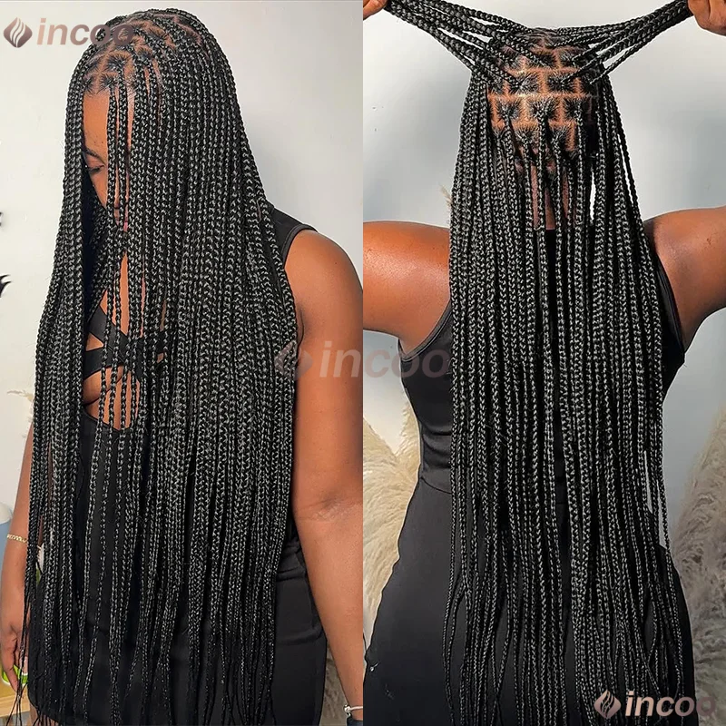 36 "الدانتيل الجبهة الباروكات الاصطناعية للنساء كورنو HD الدانتيل الباروكة Knotless صندوق تجديل شعر مستعار للبيع #2