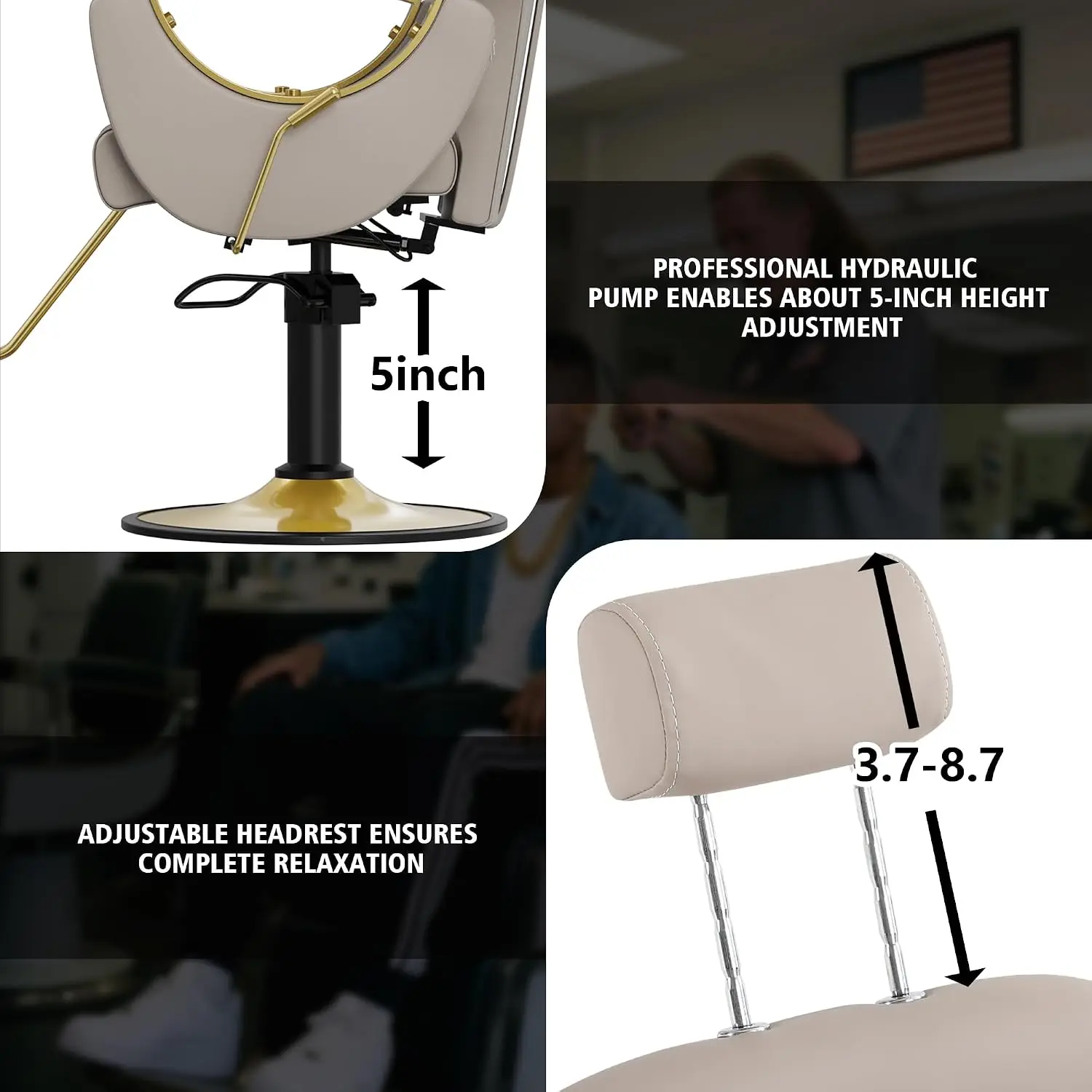 360° Swivel Reclining Salon Barber Chair, Height Adjustable Hair Stylist Chair for Barbershop Beauty Spa, Grey, Customized - view 5