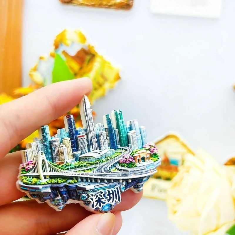 Shenzhen Fridge Magnet - Dynamic 3D Skyline & Interchange Unique Chinese Tech City Souvenir for Travel & Modern Home Decor