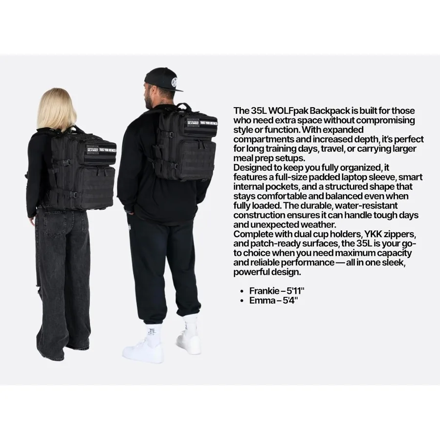 حقيبة ظهر رياضية WOLFpak 35L - مادة أكسفورد متينة مقاومة للماء 1000D مع جيب للكمبيوتر المحمول بحزام MOLLE وحامل كوب مزدوج