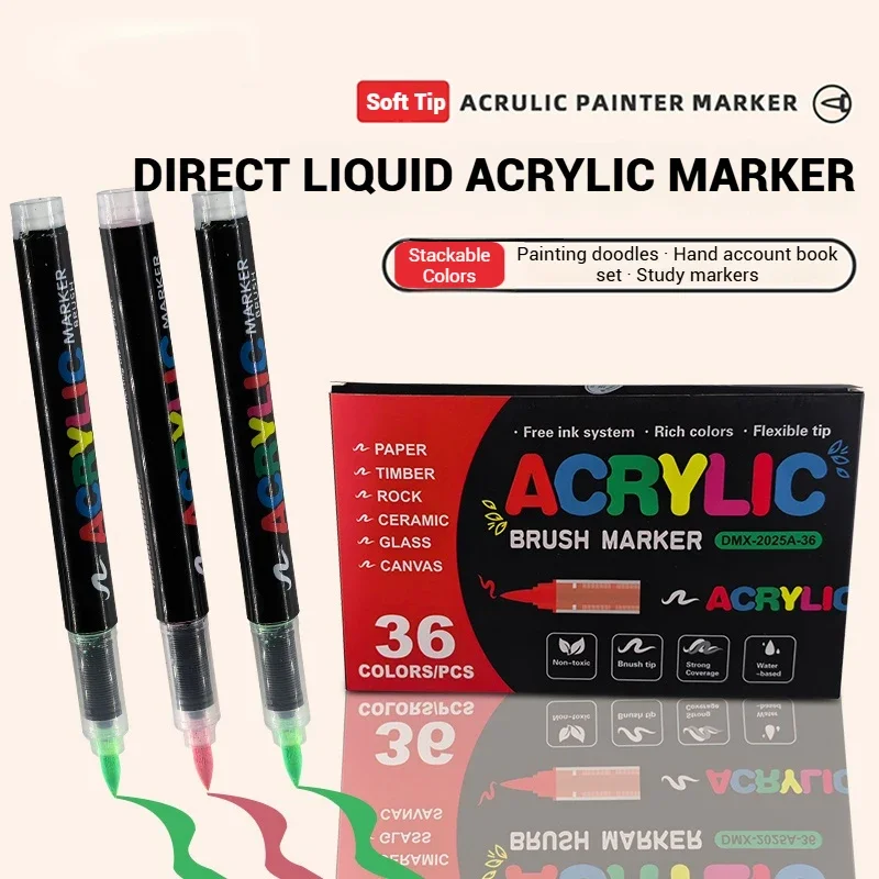 علامات أكريليك فنية نابضة بالحياة 12-60 لونًا طرف ناعم مقاوم للماء خفيف مثالي للطلاب DIY ألوان مائية مستلزمات فنية
