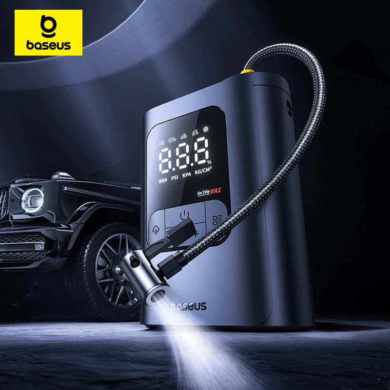 Compresor de Aire para Auto Baseus GoTrip VA1, Bomba de Aire Portátil de 5000mAh, Inflador de Neumáticos con Presión Precisa para Autos, Motocicletas y Bicicletas