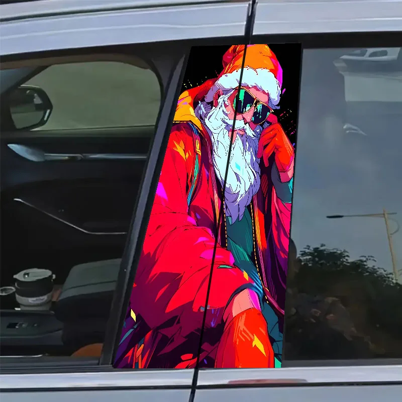 

9.84 inch X 19.68 inch 2PCS Cool Santa Claus Cartoon Shaped Car Center Pillar Sticker B-pillar Sticker Waterproof Vinyl Sticker