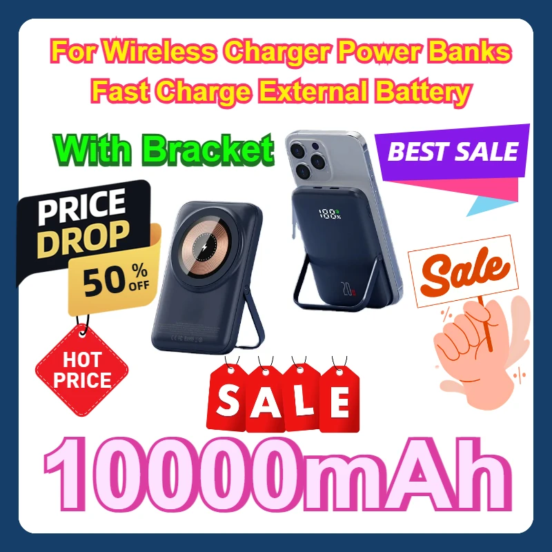 

For Wireless Charger Power Banks Fast Charge External Battery with Bracket for IPhone 15 14 13 10000mAh Powerbank