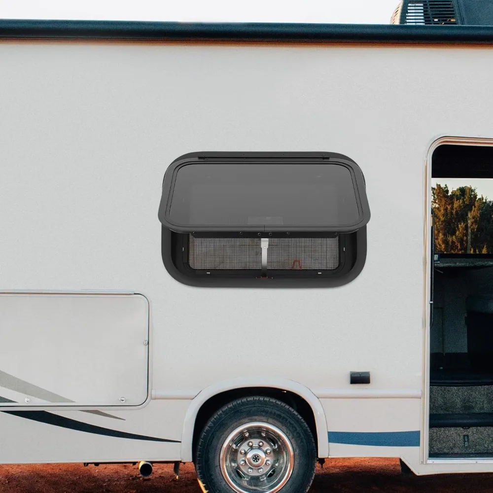 نافذة خروج RV زجاجية مع حواف وشاشة، 22 × 15، لاستبدال الطوارئ لمقطورة الشاحنة والبضائع