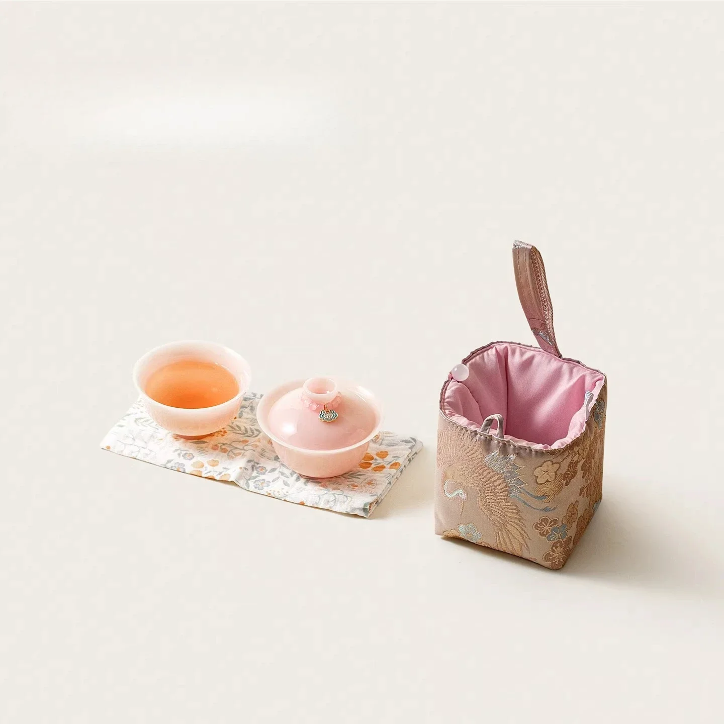 

Simple and creative pastel jade handmade cover bowl, portable ceramic travel tea set for one person