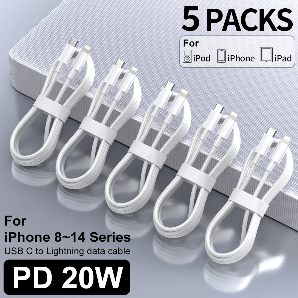 

LAIHONEN, 5 шт., сертифицированный MFi кабель Type C для Lightning, быстрая зарядка, совместимый с iPhone 14 13 12 11 USB Type C, подходит