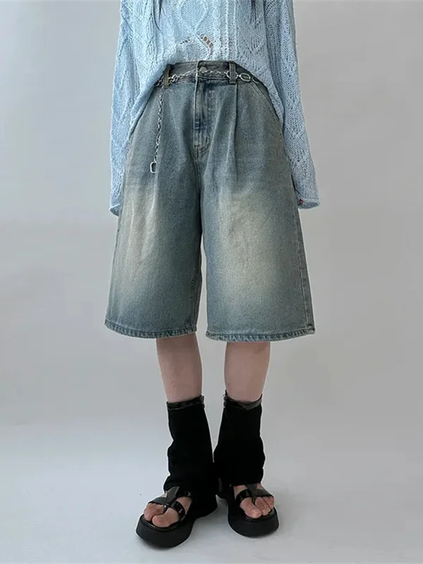 Ors in denim a gamba dritta a vita alta retrò Pantaloni da cinque quarti a gamba larga dimagranti alla moda da donna Jeans Sli versatili