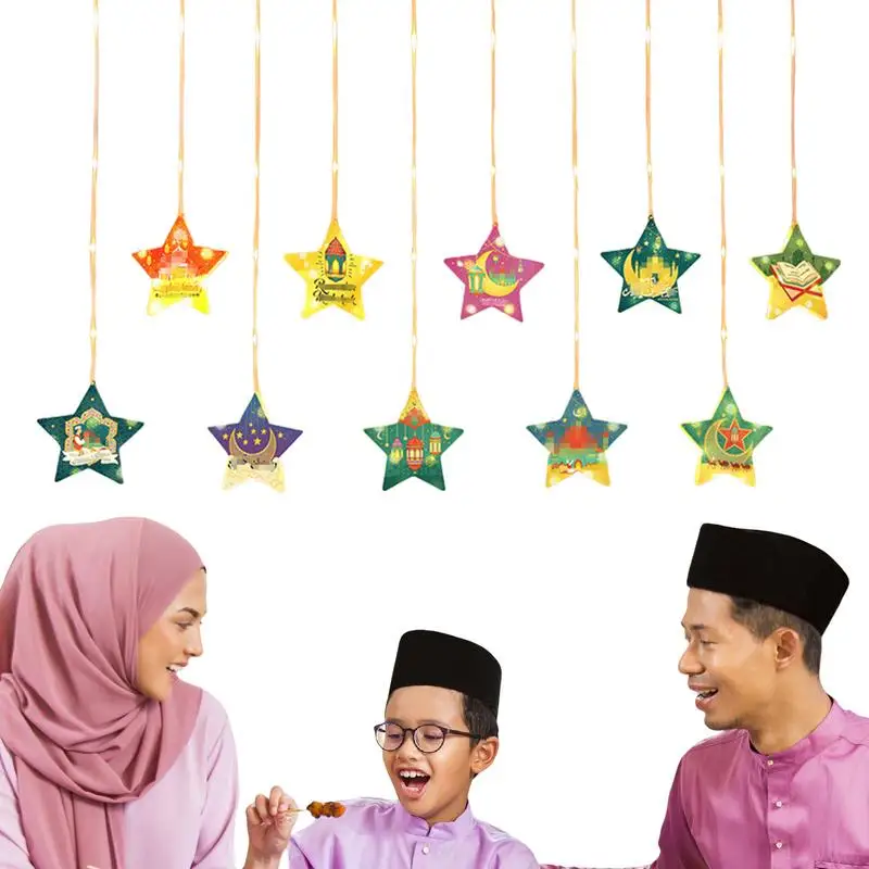 

Eid Decorative Lights Stars Moon Ornament LED String Lights Eid Decorations Pendant Battery Operated Ambient Lighting Party