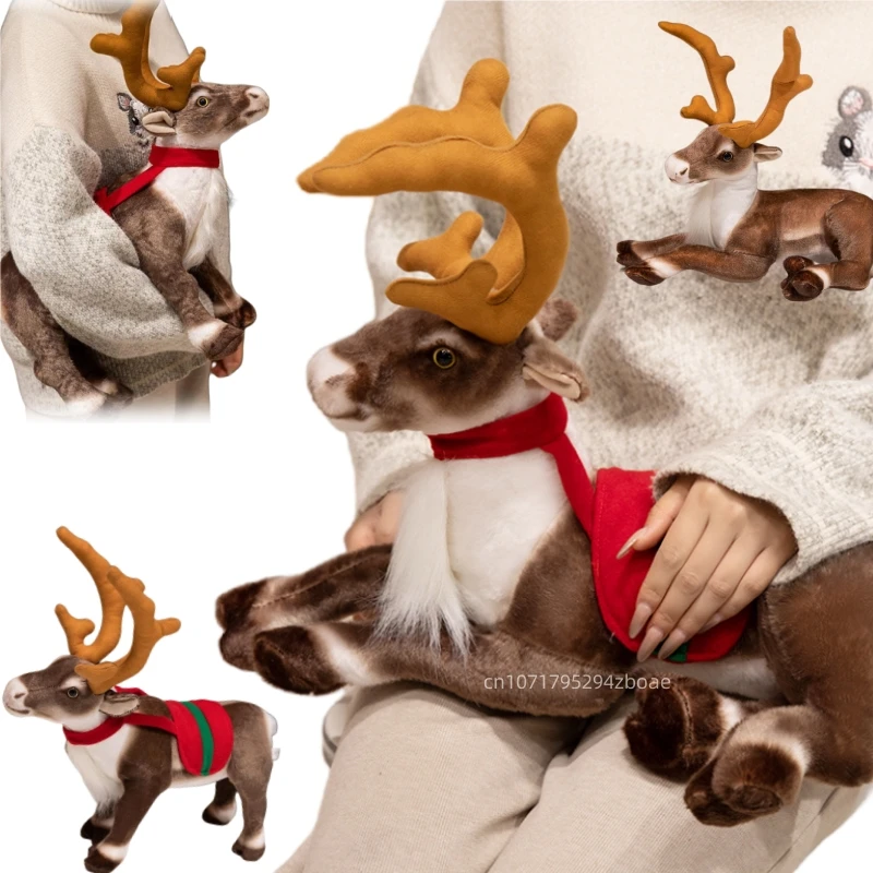 

35/42cm Creative 2025 Christmas Elk Plush Doll Pillow Cartoon Red Cape Reindeer Animal Stuffed Toy Home Decor Gift For Kids