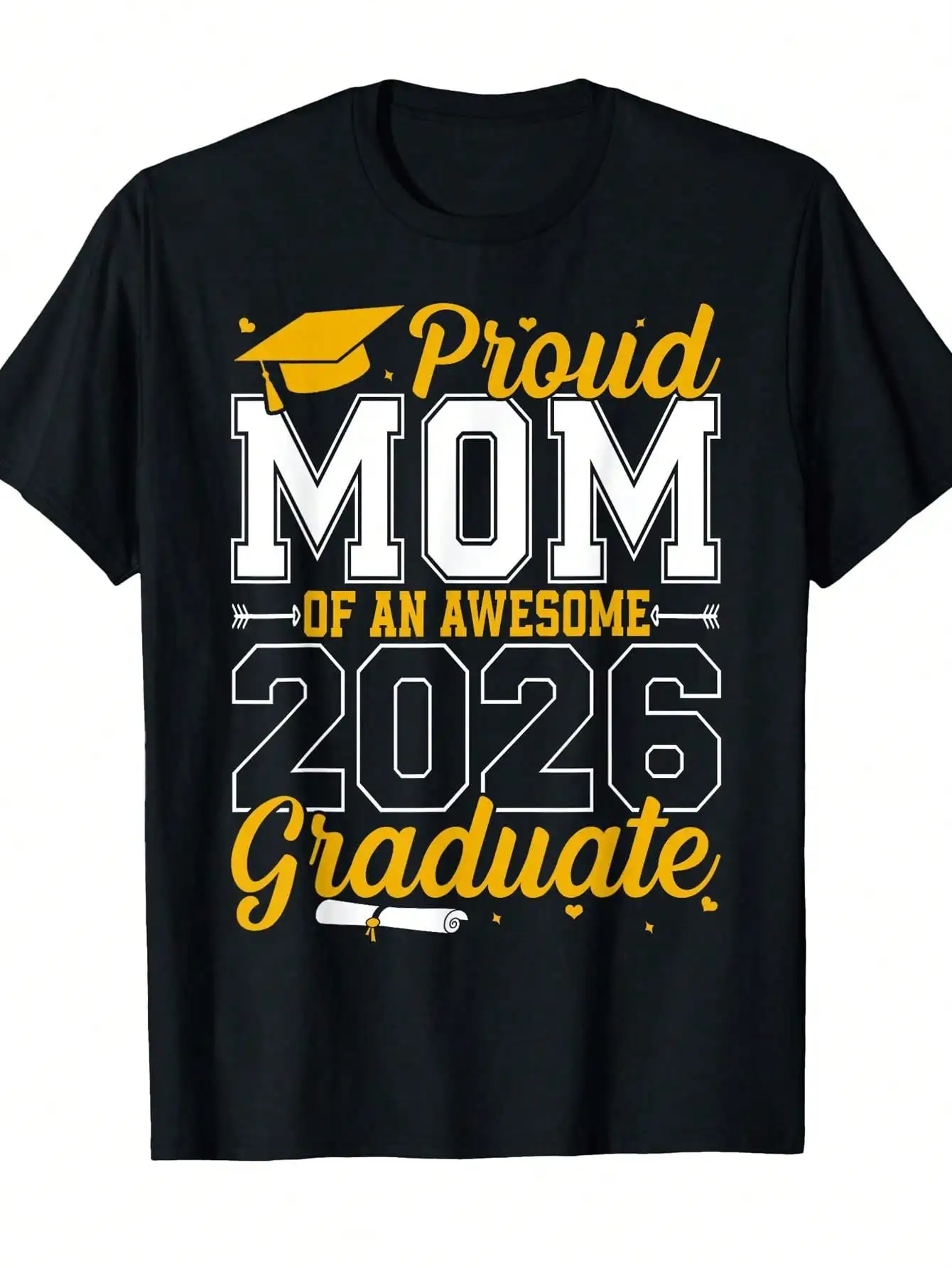 

Men&Women's Proud Mom Of An Awesome 2026 Grad T-Shirt - Black With Yellow & White Print，Comfortable Casual