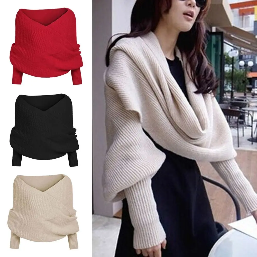 Fashion Autumn Winter Long Neck Scarves Warm Trendy Knitting Scarf Scarf with Sleeves