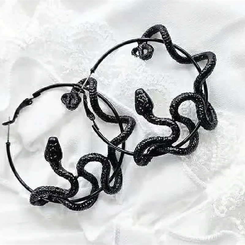 Goth Snake Hoop Earrings Gothic Snake Gorgeous Witch Anima Alternative Jewellery Halloween Punk Fashion Women Gift Big Charm New