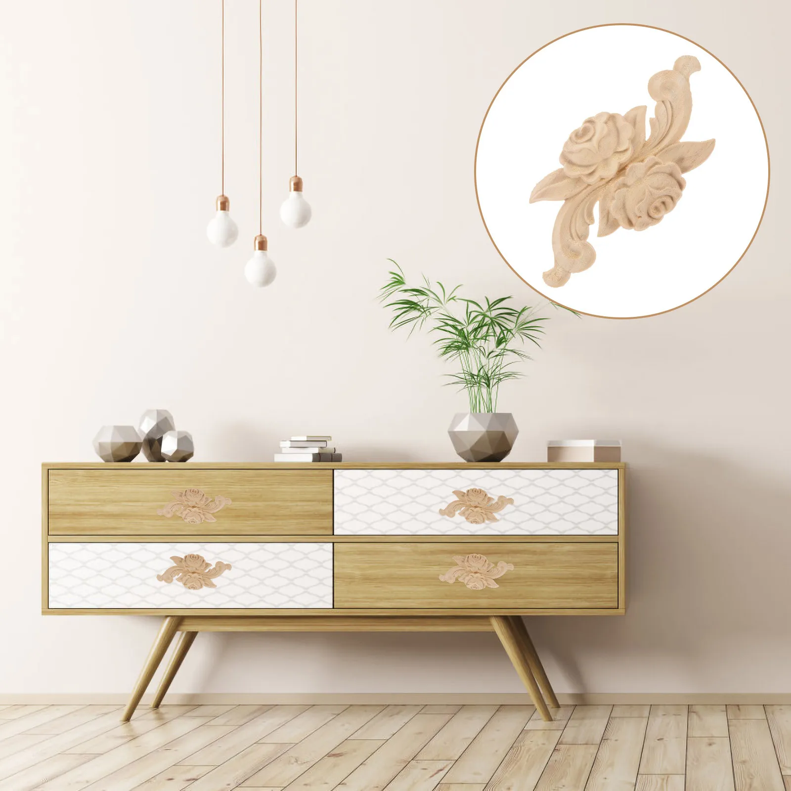 4Pcs Ukiran Kayu Motif Mawar Tanpa Cat Dekorasi Furnitur Pintu Lemari Hiasan Dinding Ukiran Onlay Applique