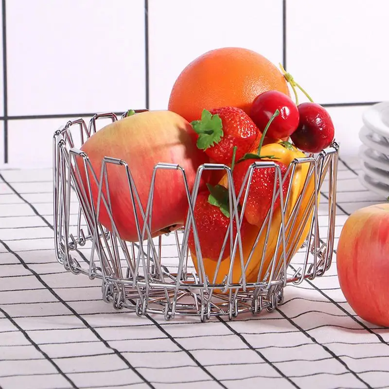 Foldable Fruit Basket Metal Transformable Snacks Storage Dish Multi-functional Scalable Veggie Basket Plate Creative Fruit Bowl