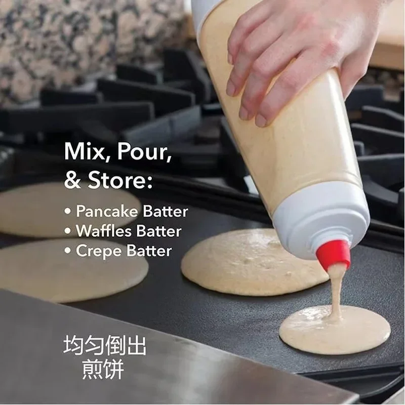 1000ml Pancake Batter Bottle Battler Mixer With Blender Ball Wire Whisk For Restaurant Baking Pancakes Cupcakes Muffins Crepes